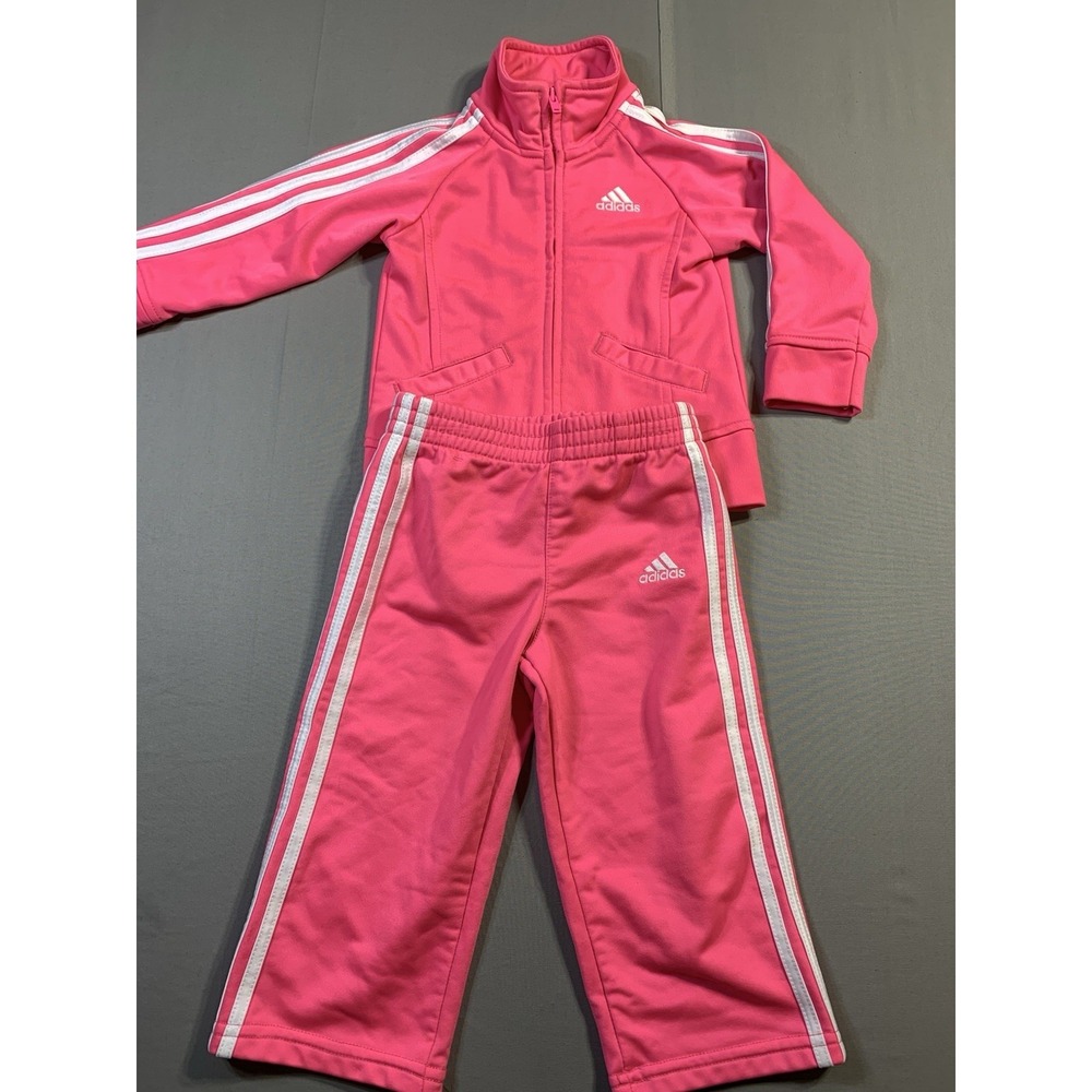 Adidas‎ Girls 18M Pink White Stripe Tracksuit Jacket Pants Set